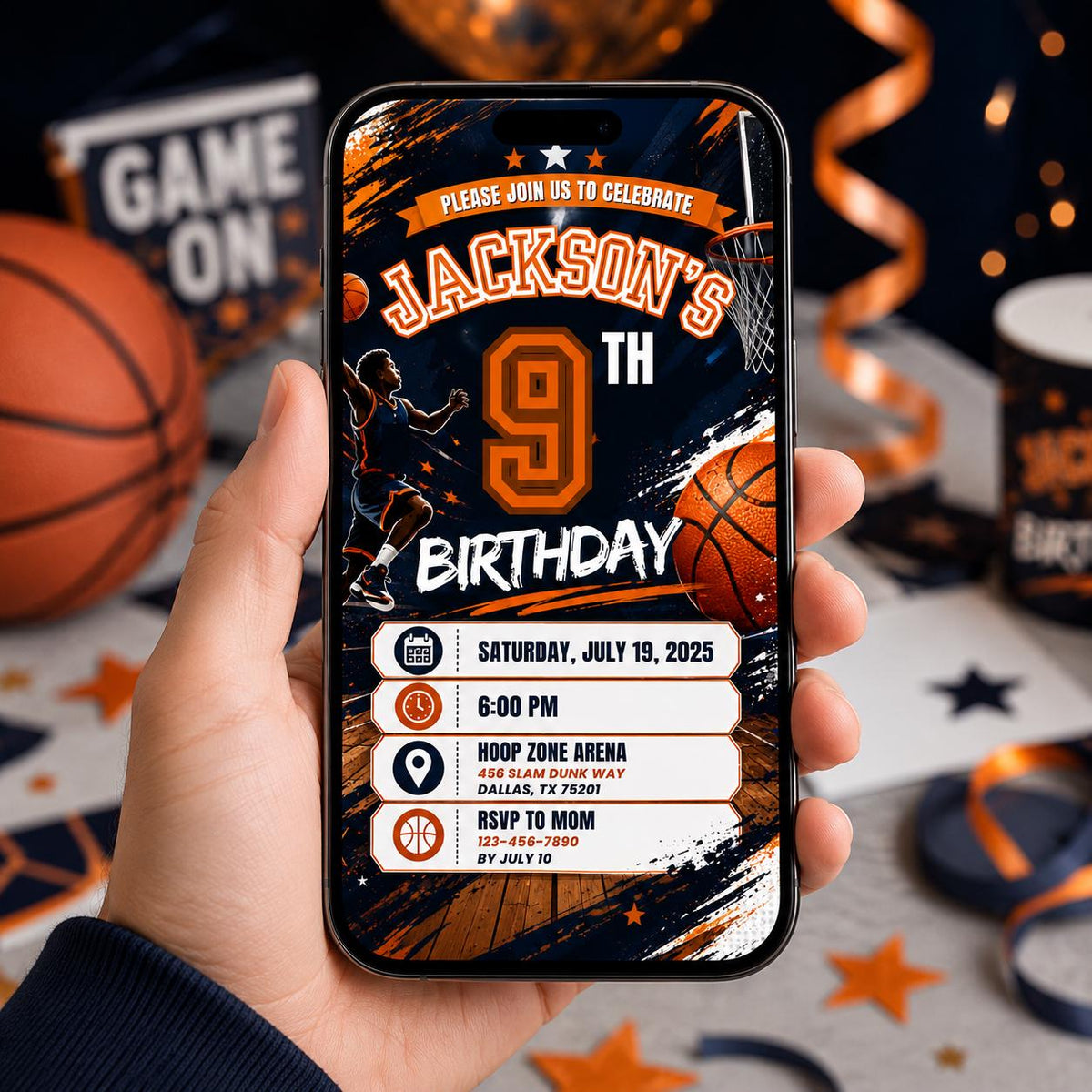 Editable Basketball Birthday Invitation Canva Template, Gold Black Luxury Sport Cute Fun DIY Sweet Party Invite, Printable Digital Download.