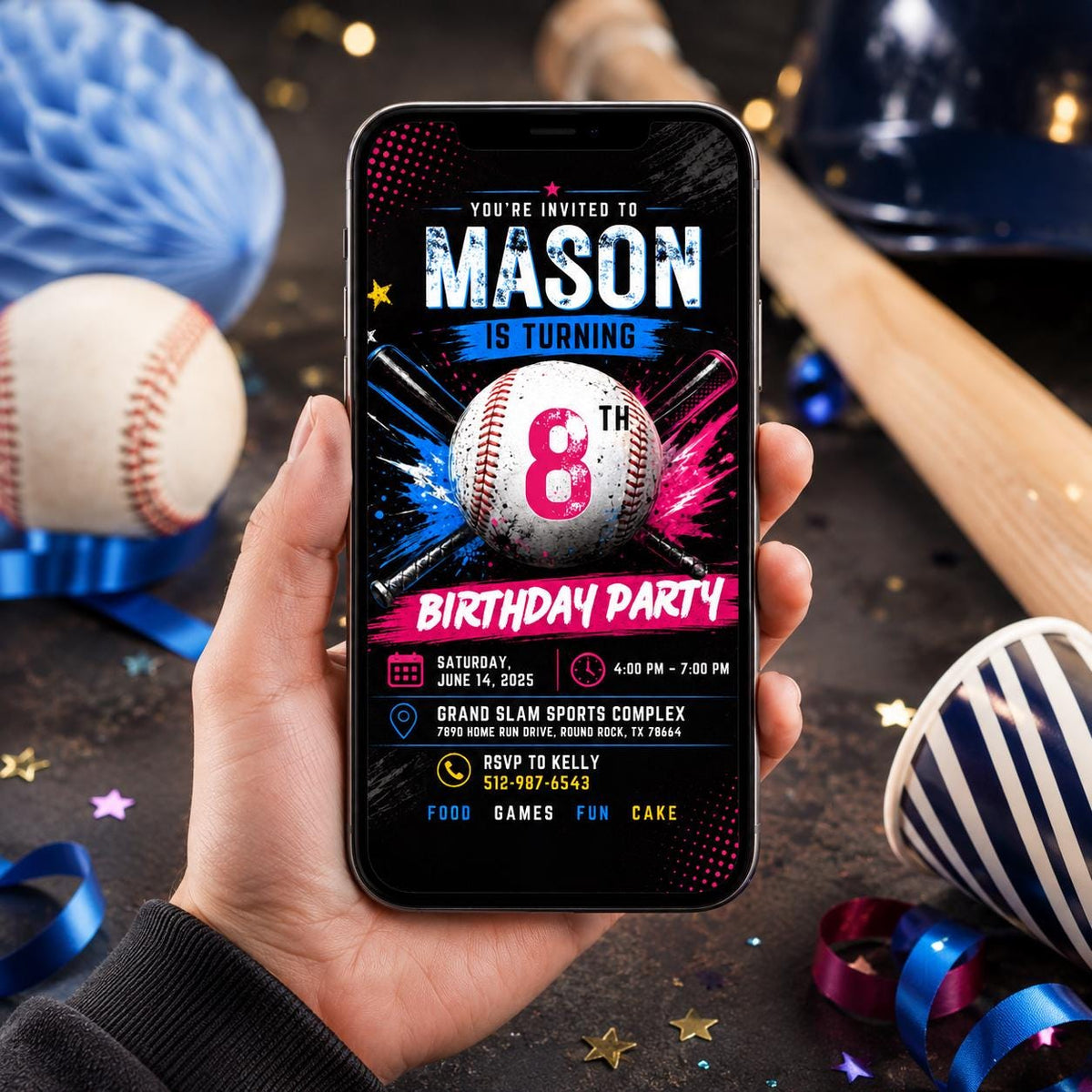 Editable Baseball Pool Birthday Invitation Canva Template, Boys Pool Cute Modern Fun DIY Chic Kids Party Invite, Printable Digital Download.