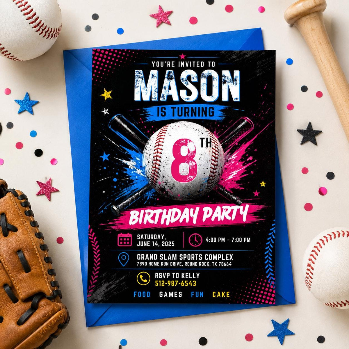 Editable Baseball Pool Birthday Invitation Canva Template, Boys Pool Cute Modern Fun DIY Chic Kids Party Invite, Printable Digital Download.