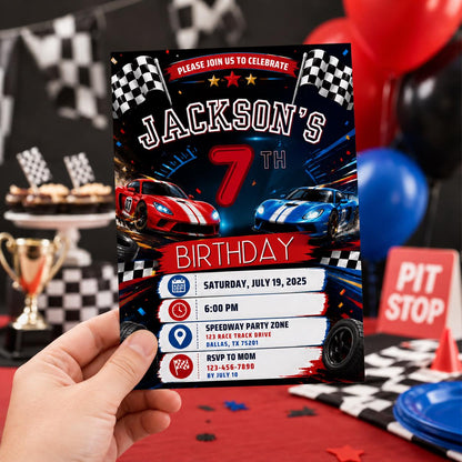 Editable Race Car Birthday Invitation Canva Template, Boys Kids Cute Fun DIY Sweet Chic Teen Tween Party Invite, Printable Digital Download.