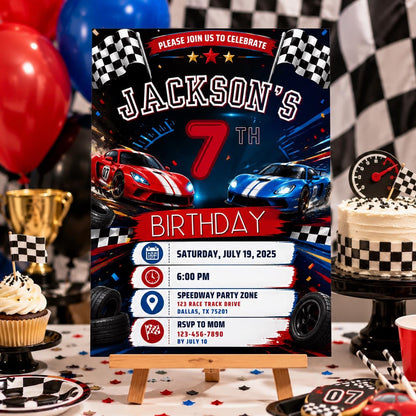 Editable Race Car Birthday Invitation Canva Template, Boys Kids Cute Fun DIY Sweet Chic Teen Tween Party Invite, Printable Digital Download.