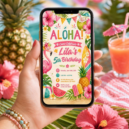 Editable Tropical Birthday Invitation Canva Template, Kids Summer Cute Modern Fun Themed DIY Sweet Party Invite, Printable Digital Download.