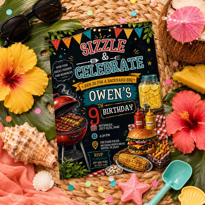 Editable Bbq Birthday Invitation Canva Template, Adult Cute Modern Fun Themed Custom DIY Chic Kids Party Invite, Printable Digital Download.