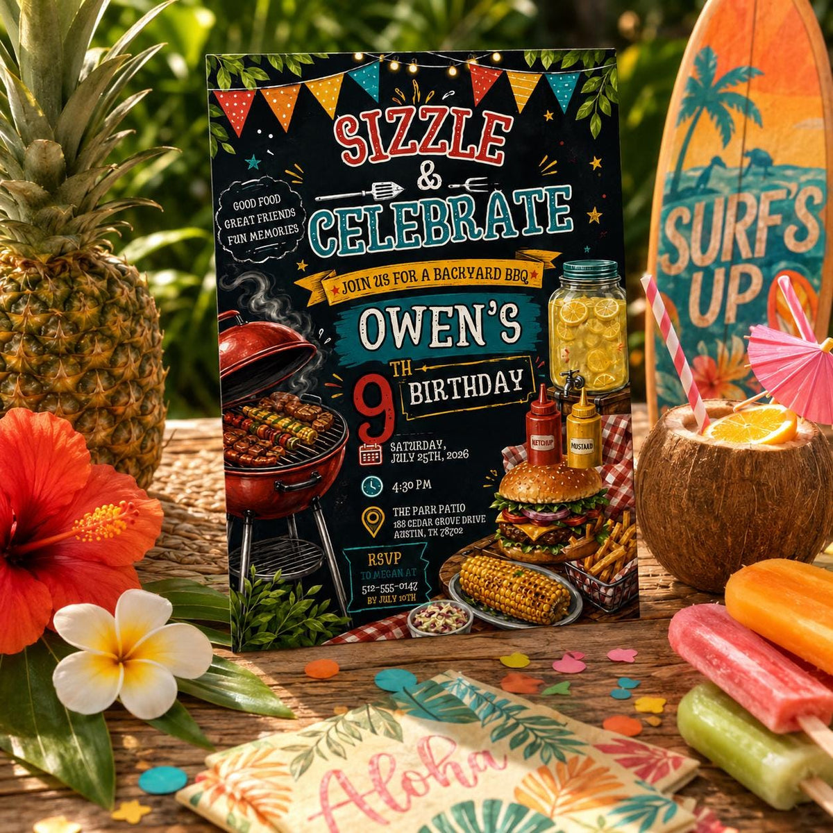 Editable Bbq Birthday Invitation Canva Template, Adult Cute Modern Fun Themed Custom DIY Chic Kids Party Invite, Printable Digital Download.