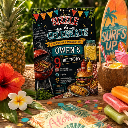 Editable Bbq Birthday Invitation Canva Template, Adult Cute Modern Fun Themed Custom DIY Chic Kids Party Invite, Printable Digital Download.