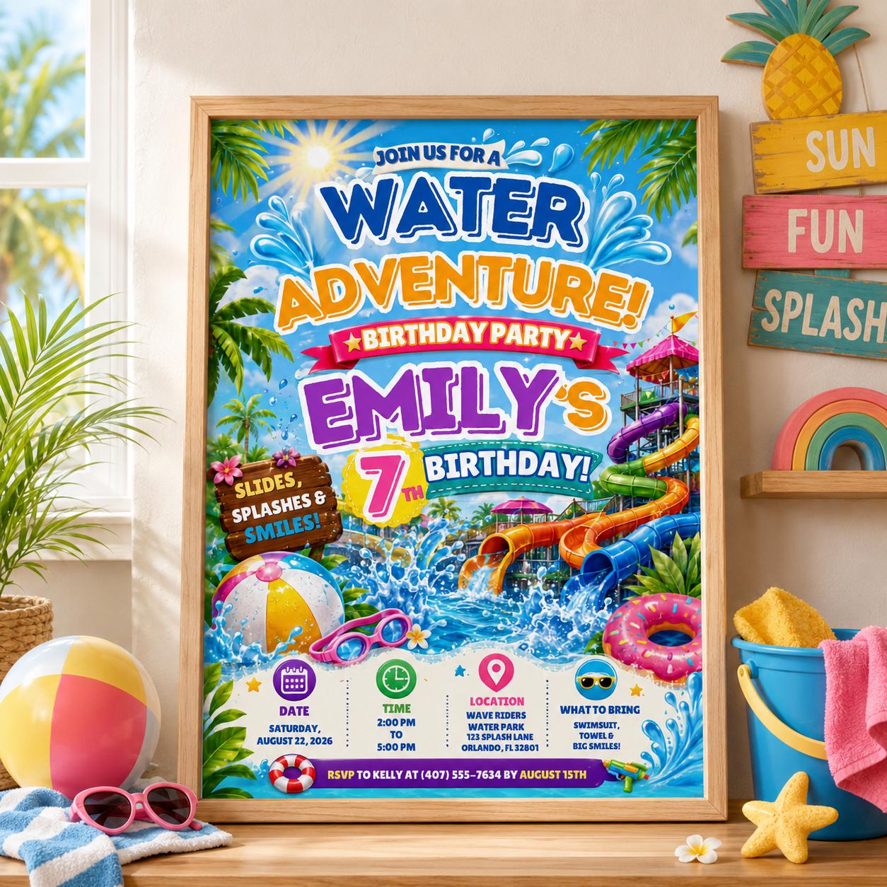 Editable Pool Birthday Invitation Canva Template, Pool Cute Modern Fun Themed Custom DIY Chic Kids Party Invite, Printable Digital Download.