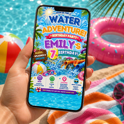 Editable Pool Birthday Invitation Canva Template, Pool Cute Modern Fun Themed Custom DIY Chic Kids Party Invite, Printable Digital Download.