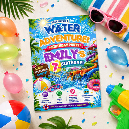 Editable Pool Birthday Invitation Canva Template, Pool Cute Modern Fun Themed Custom DIY Chic Kids Party Invite, Printable Digital Download.