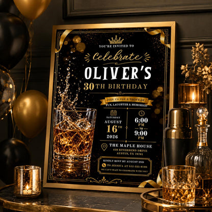 Editable Neon Glow Birthday Invitation Canva Template, Gold Black Boys Neon Cute Fun DIY Chic Kids Party Invite, Printable Digital Download.