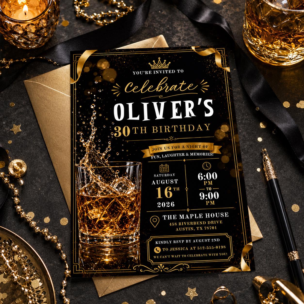 Editable Neon Glow Birthday Invitation Canva Template, Gold Black Boys Neon Cute Fun DIY Chic Kids Party Invite, Printable Digital Download.