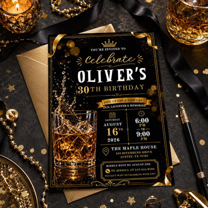 Editable Neon Glow Birthday Invitation Canva Template, Gold Black Boys Neon Cute Fun DIY Chic Kids Party Invite, Printable Digital Download.