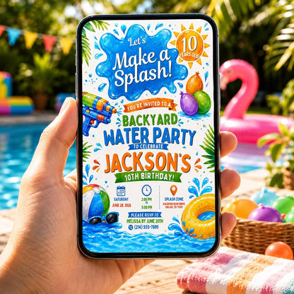 Editable Pool Birthday Invitation Canva Template, Boys Summer Cute Modern Fun Themed DIY Chic Kids Party Invite, Printable Digital Download.