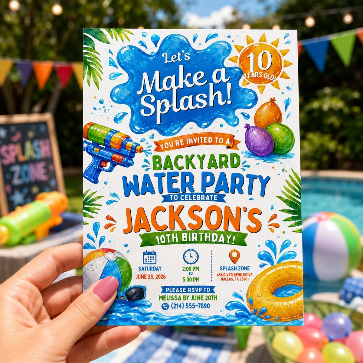Editable Pool Birthday Invitation Canva Template, Boys Summer Cute Modern Fun Themed DIY Chic Kids Party Invite, Printable Digital Download.