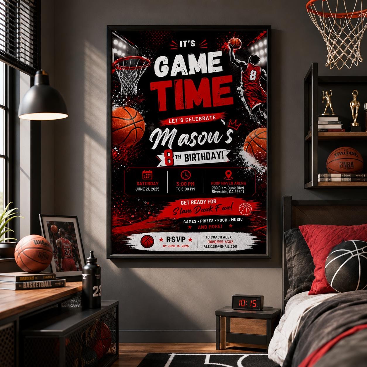 Editable Basketball Birthday Invitation Canva Template, Gold Black Luxury Sport Cute Fun DIY Sweet Party Invite, Printable Digital Download.