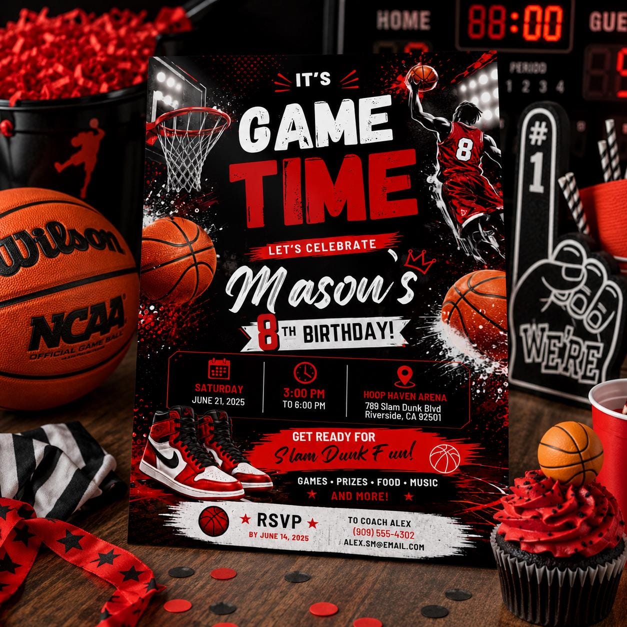 Editable Basketball Birthday Invitation Canva Template, Gold Black Luxury Sport Cute Fun DIY Sweet Party Invite, Printable Digital Download.