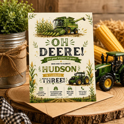 Editable Farm Animals Birthday Invitation Canva Template, Green Boys Kids Farm Cute Modern Fun DIY Party Invite, Printable Digital Download.