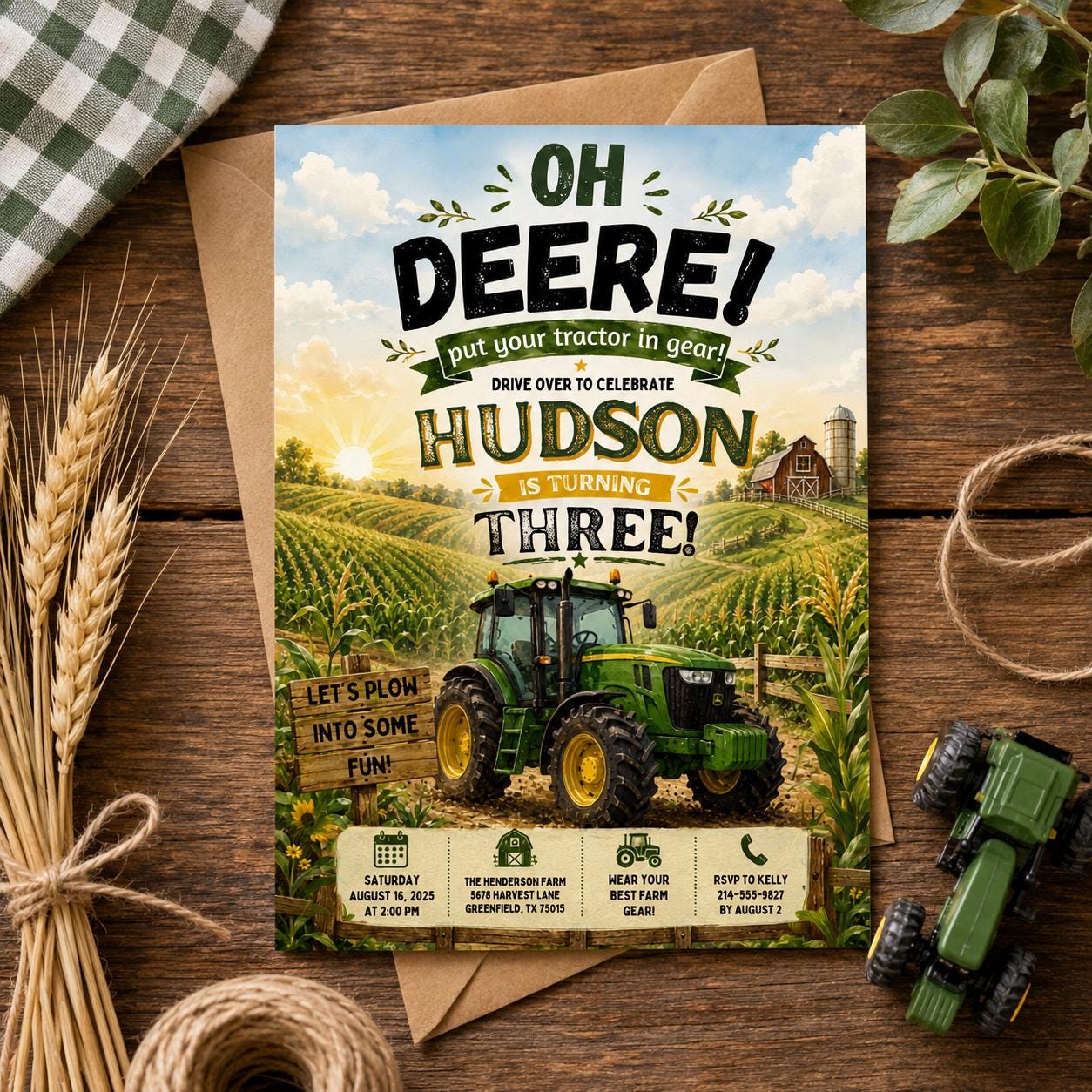 Editable Farm Animals Birthday Invitation Canva Template, Green Boys Kids Farm Cute Modern Fun DIY Party Invite, Printable Digital Download.