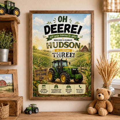 Editable Farm Animals Birthday Invitation Canva Template, Green Boys Kids Farm Cute Modern Fun DIY Party Invite, Printable Digital Download.