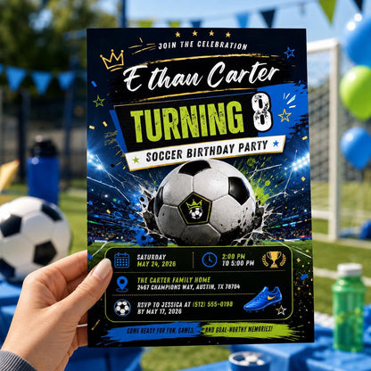 Editable Football Birthday Invitation Canva Template, Boys Kids Sport Cute Fun DIY Sweet Chic Teen Party Invite, Printable Digital Download.
