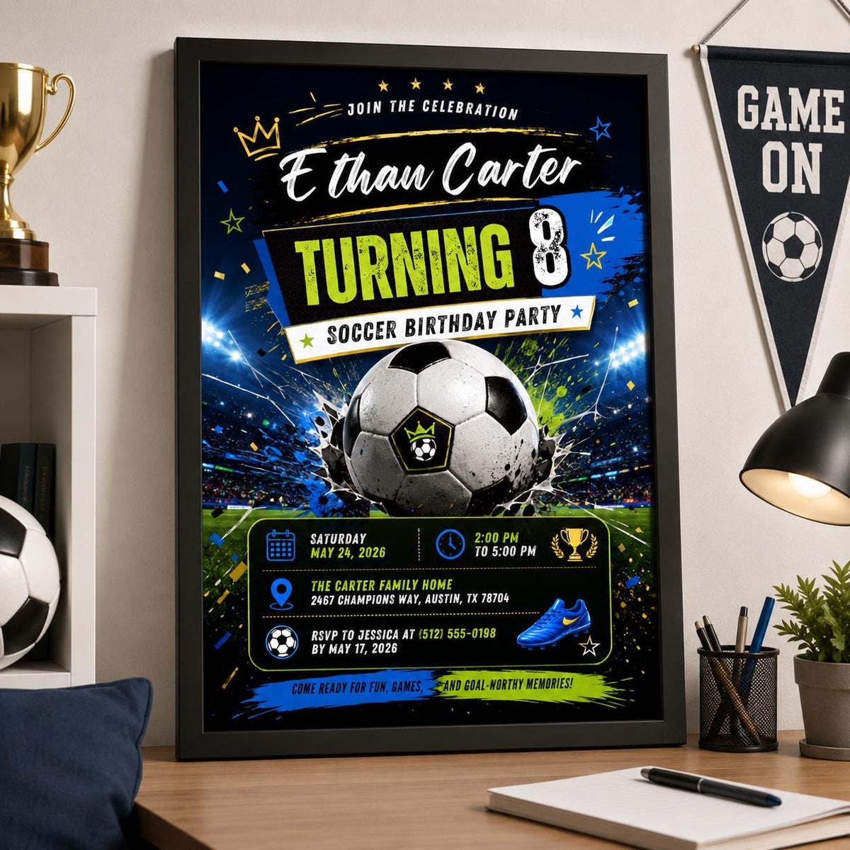 Editable Football Birthday Invitation Canva Template, Boys Kids Sport Cute Fun DIY Sweet Chic Teen Party Invite, Printable Digital Download.