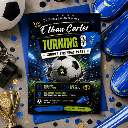 Editable Football Birthday Invitation Canva Template, Boys Kids Sport Cute Fun DIY Sweet Chic Teen Party Invite, Printable Digital Download.