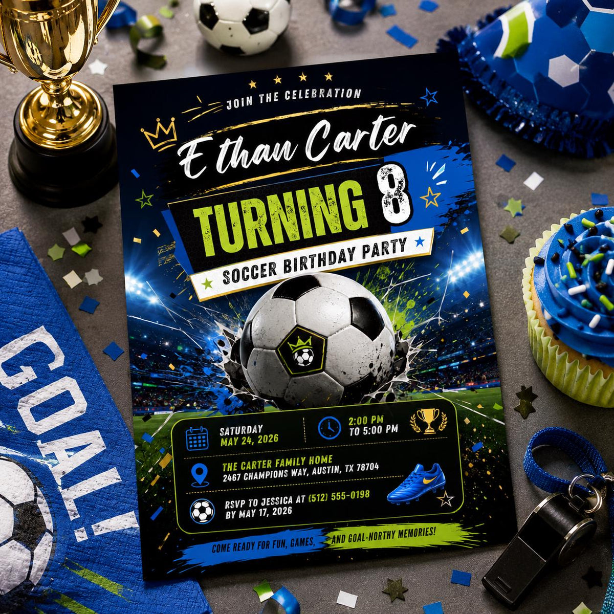Editable Football Birthday Invitation Canva Template, Boys Kids Sport Cute Fun DIY Sweet Chic Teen Party Invite, Printable Digital Download.