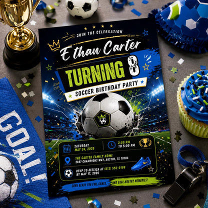 Editable Football Birthday Invitation Canva Template, Boys Kids Sport Cute Fun DIY Sweet Chic Teen Party Invite, Printable Digital Download.