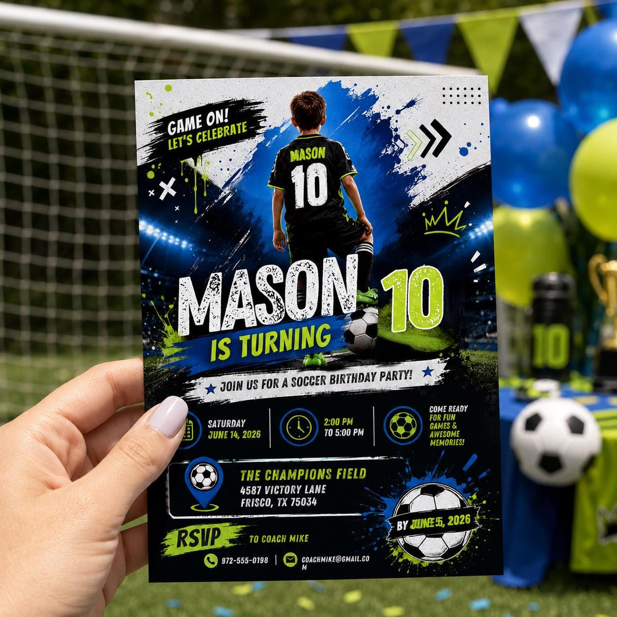 Editable Football Birthday Invitation Canva Template, Boys Kids Cute Fun DIY Sweet Chic Teen Tween Party Invite, Printable Digital Download.