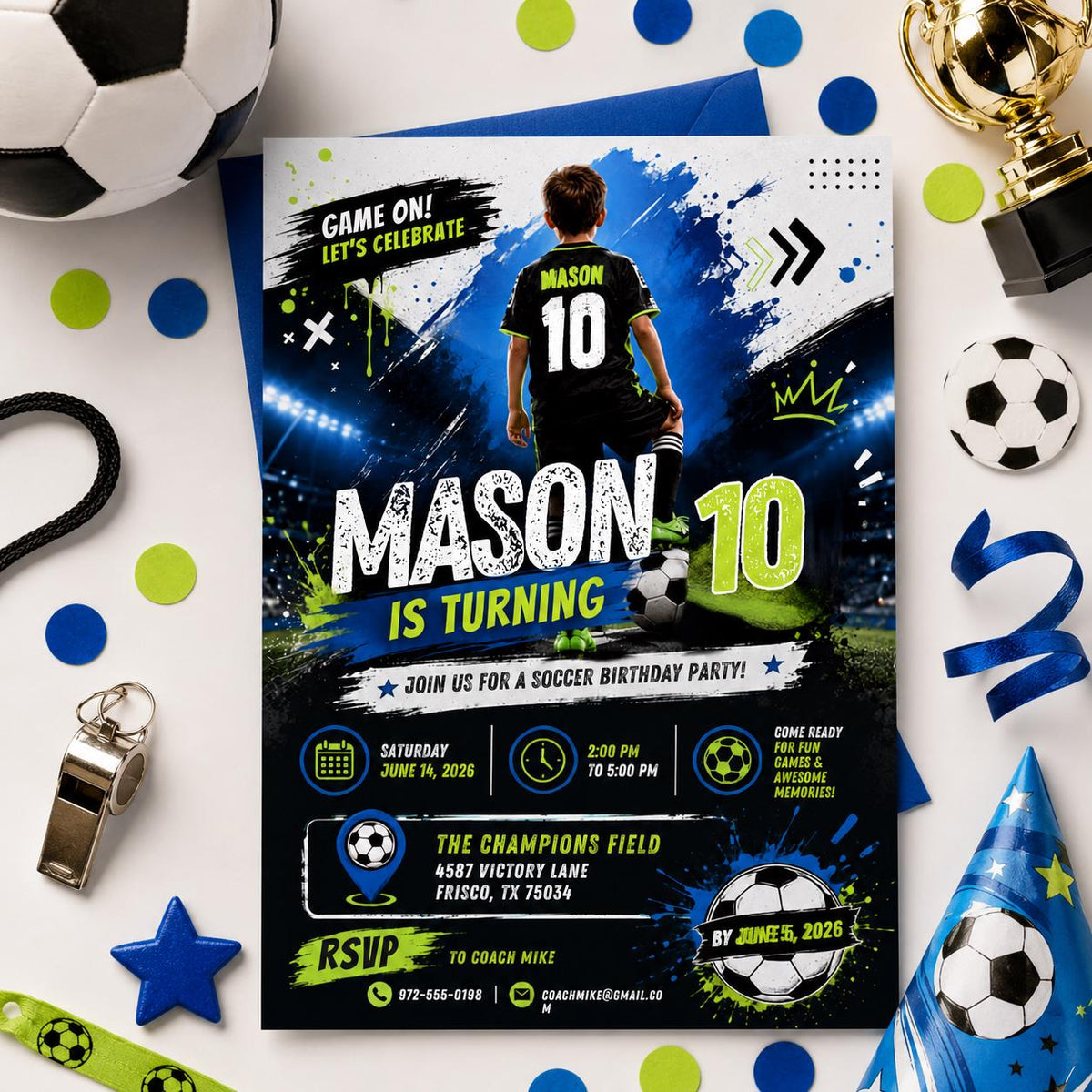 Editable Football Birthday Invitation Canva Template, Boys Kids Cute Fun DIY Sweet Chic Teen Tween Party Invite, Printable Digital Download.