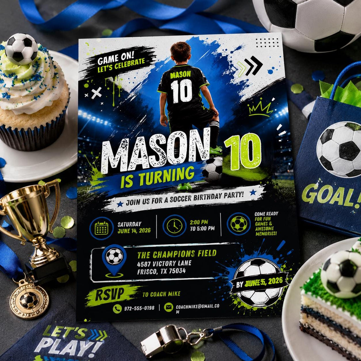 Editable Football Birthday Invitation Canva Template, Boys Kids Cute Fun DIY Sweet Chic Teen Tween Party Invite, Printable Digital Download.