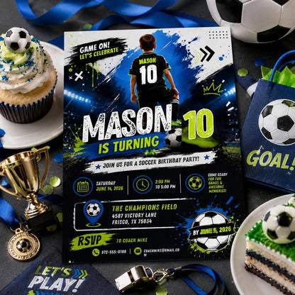 Editable Football Birthday Invitation Canva Template, Boys Kids Cute Fun DIY Sweet Chic Teen Tween Party Invite, Printable Digital Download.