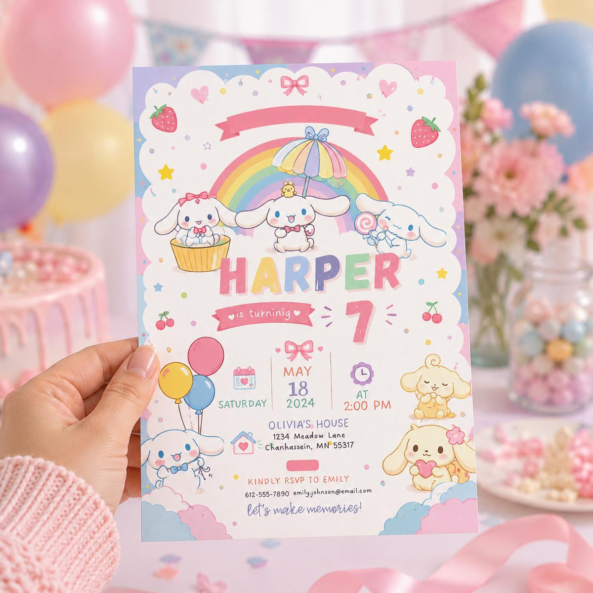 Editable Cute Kitty Birthday Invitation Canva Template, Kids Kitty Cute Modern Fun Themed DIY Chic Party Invite, Printable Digital Download.