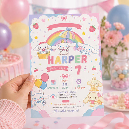 Editable Cute Kitty Birthday Invitation Canva Template, Kids Kitty Cute Modern Fun Themed DIY Chic Party Invite, Printable Digital Download.