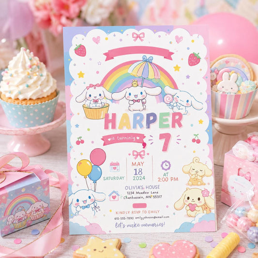 Editable Cute Kitty Birthday Invitation Canva Template, Kids Kitty Cute Modern Fun Themed DIY Chic Party Invite, Printable Digital Download.