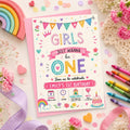 Editable Colorful First Birthday Invitation Canva Template, Cute Modern Pink Girl 1st Birthday Party Invite, Printable DIY Digital Download.