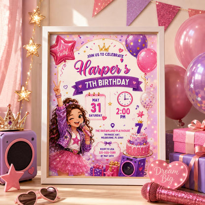 Editable Neon Glow Birthday Invitation Canva Template, Girls Neon Cute Modern Fun Themed DIY Sweet Party Invite, Printable Digital Download.