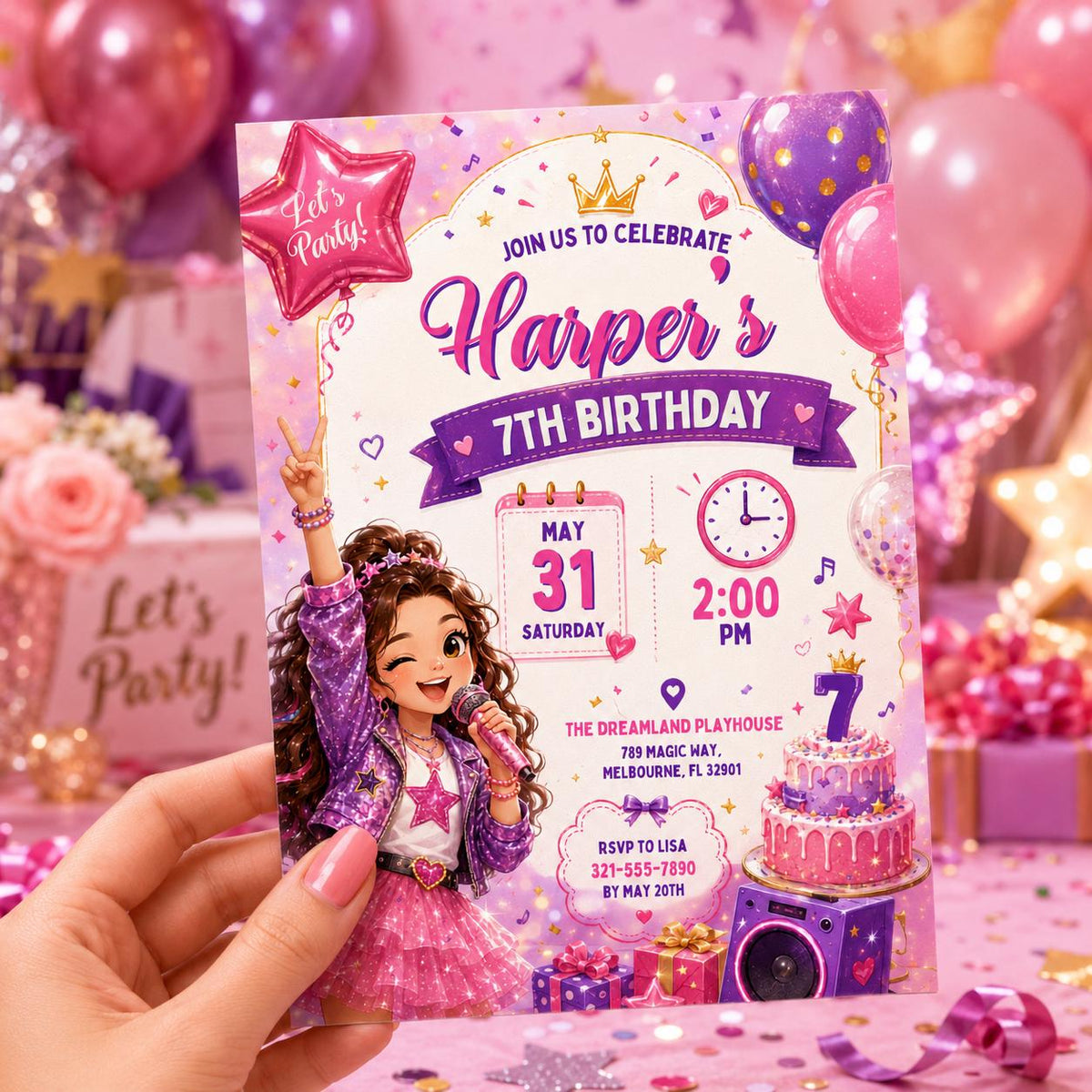 Editable Neon Glow Birthday Invitation Canva Template, Girls Neon Cute Modern Fun Themed DIY Sweet Party Invite, Printable Digital Download.