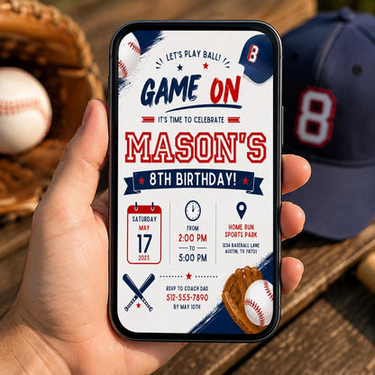 Editable Baseball Pool Birthday Invitation Canva Template, Boys Pool Cute Modern Fun DIY Chic Kids Party Invite, Printable Digital Download.