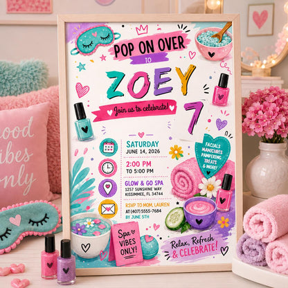 Editable Pastel Bubble Birthday Invitation Canva Template, Girls Kids Cute Fun DIY Sweet Chic Teen Party Invite, Printable Digital Download.
