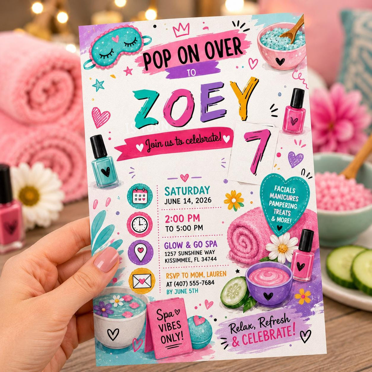 Editable Pastel Bubble Birthday Invitation Canva Template, Girls Kids Cute Fun DIY Sweet Chic Teen Party Invite, Printable Digital Download.