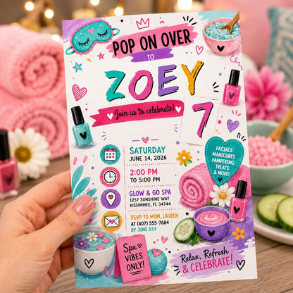 Editable Pastel Bubble Birthday Invitation Canva Template, Girls Kids Cute Fun DIY Sweet Chic Teen Party Invite, Printable Digital Download.