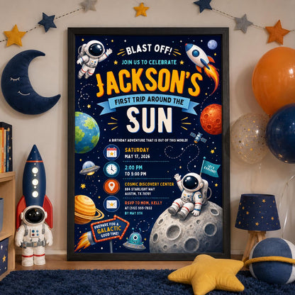 Editable Space Galaxy Birthday Invitation Canva Template, Space Cute Modern Fun DIY Chic Kids Teen Party Invite, Printable Digital Download.