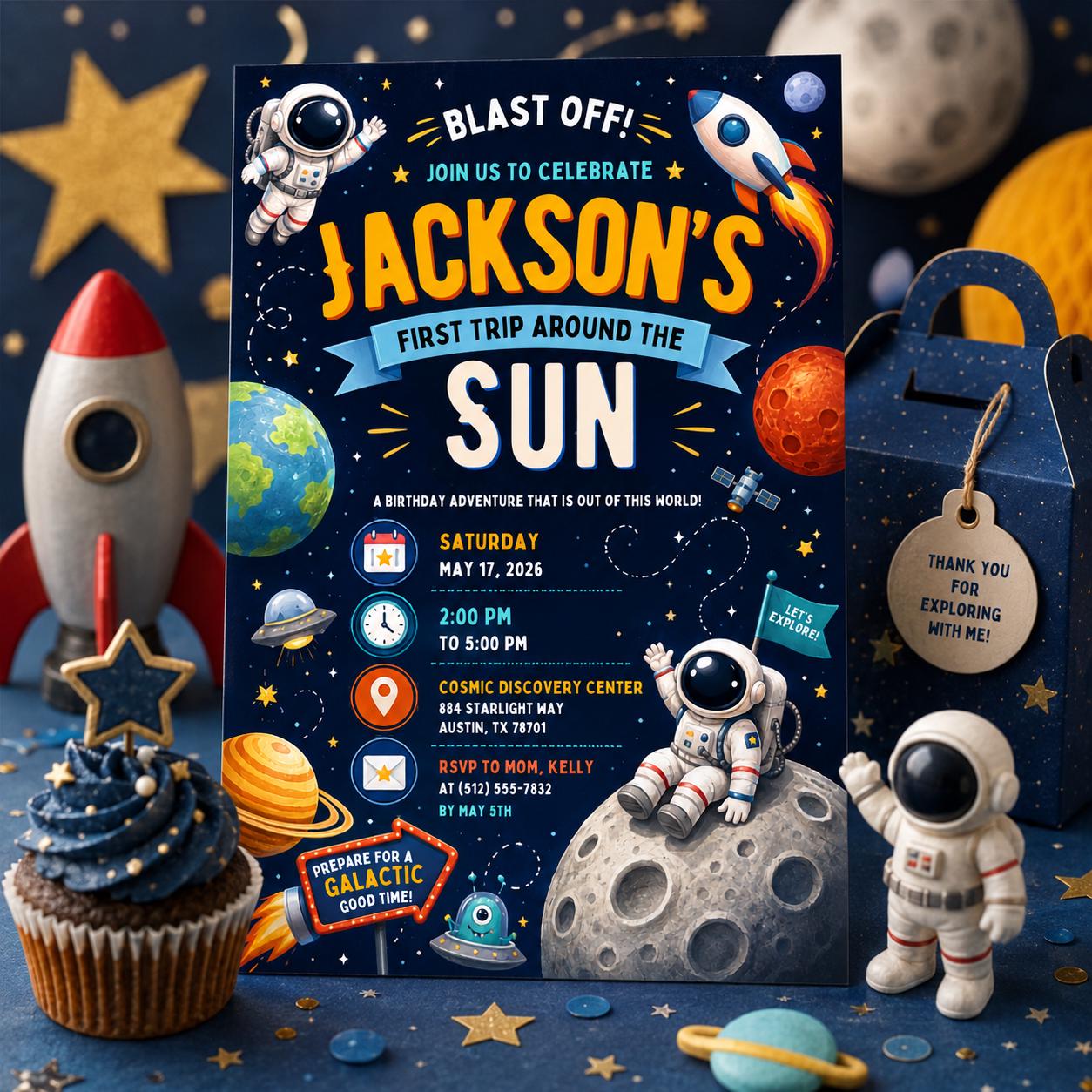 Editable Space Galaxy Birthday Invitation Canva Template, Space Cute Modern Fun DIY Chic Kids Teen Party Invite, Printable Digital Download.
