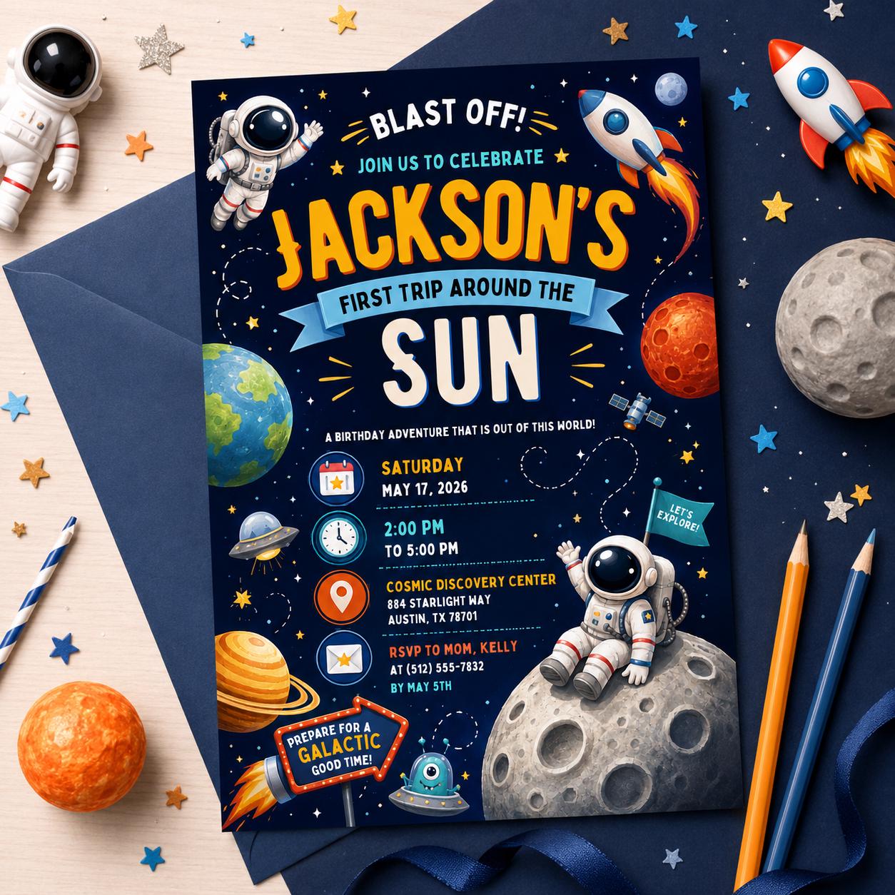 Editable Space Galaxy Birthday Invitation Canva Template, Space Cute Modern Fun DIY Chic Kids Teen Party Invite, Printable Digital Download.