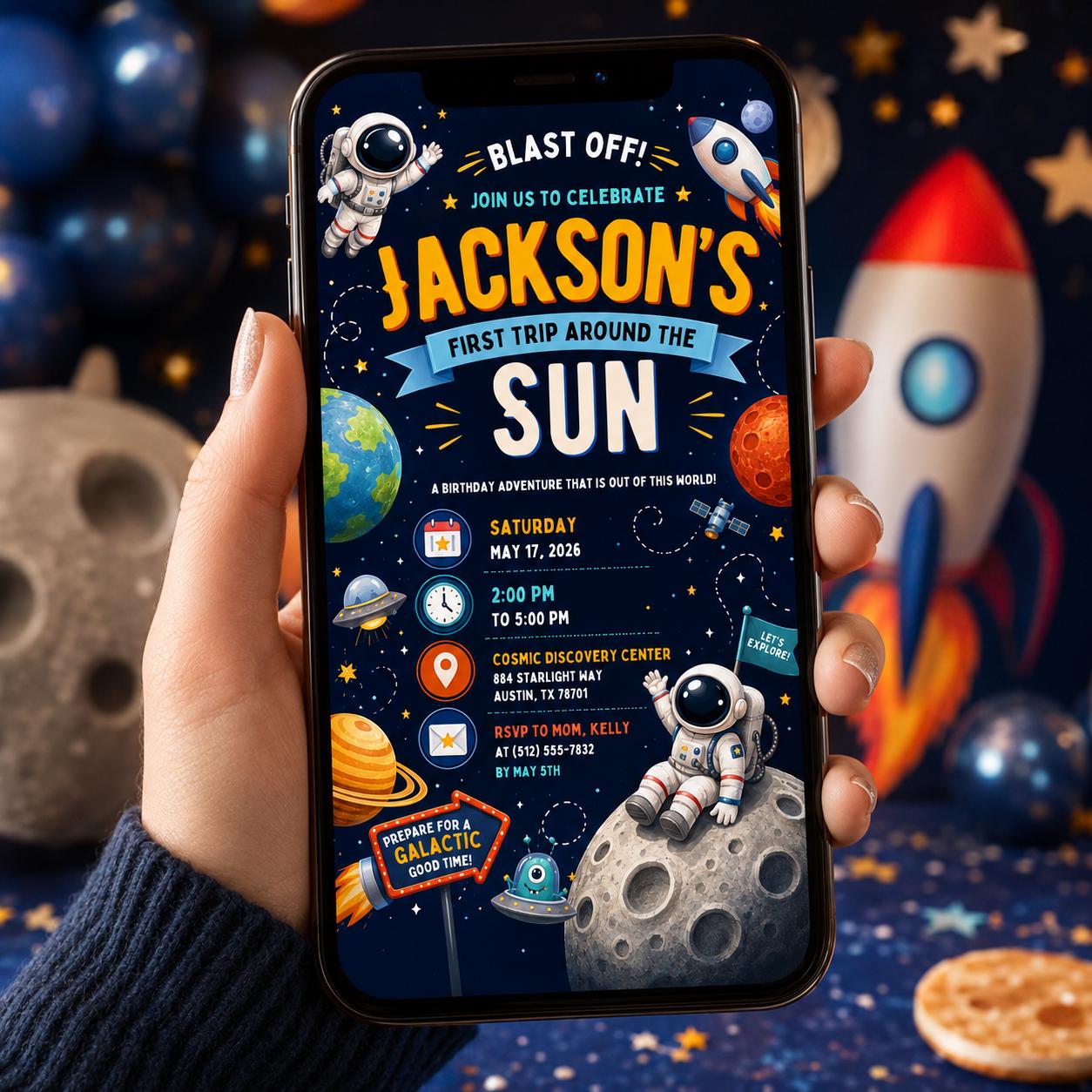 Editable Space Galaxy Birthday Invitation Canva Template, Space Cute Modern Fun DIY Chic Kids Teen Party Invite, Printable Digital Download.