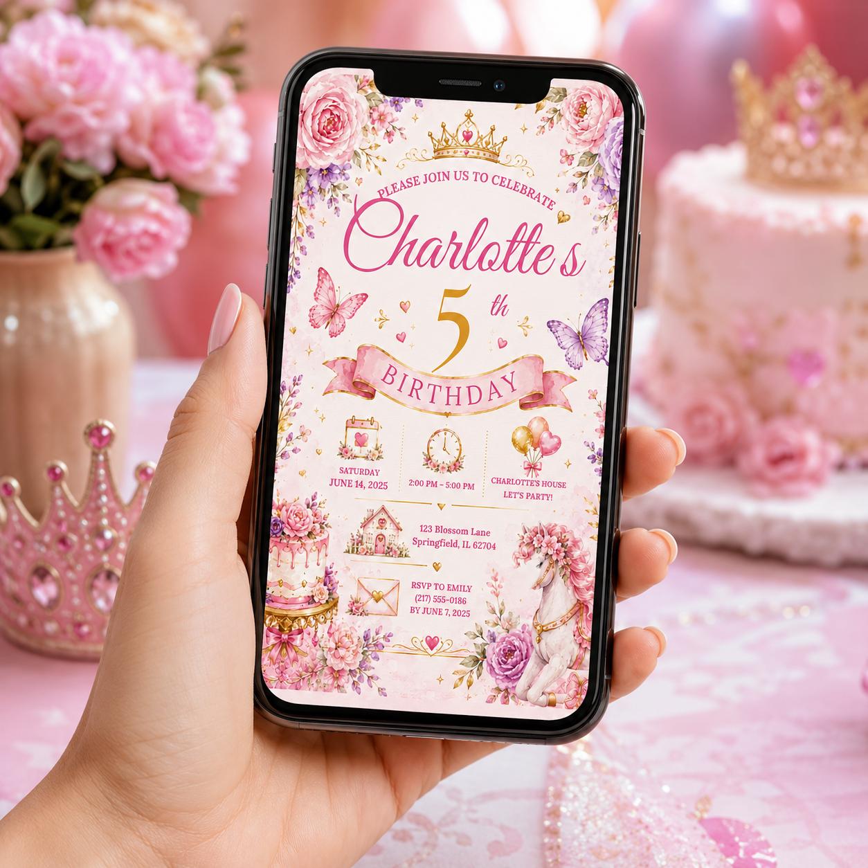 Editable Fairy Garden Birthday Invitation Canva Template, Pink Floral Girls Kids Cute Fun DIY Chic Party Invite, Printable Digital Download.