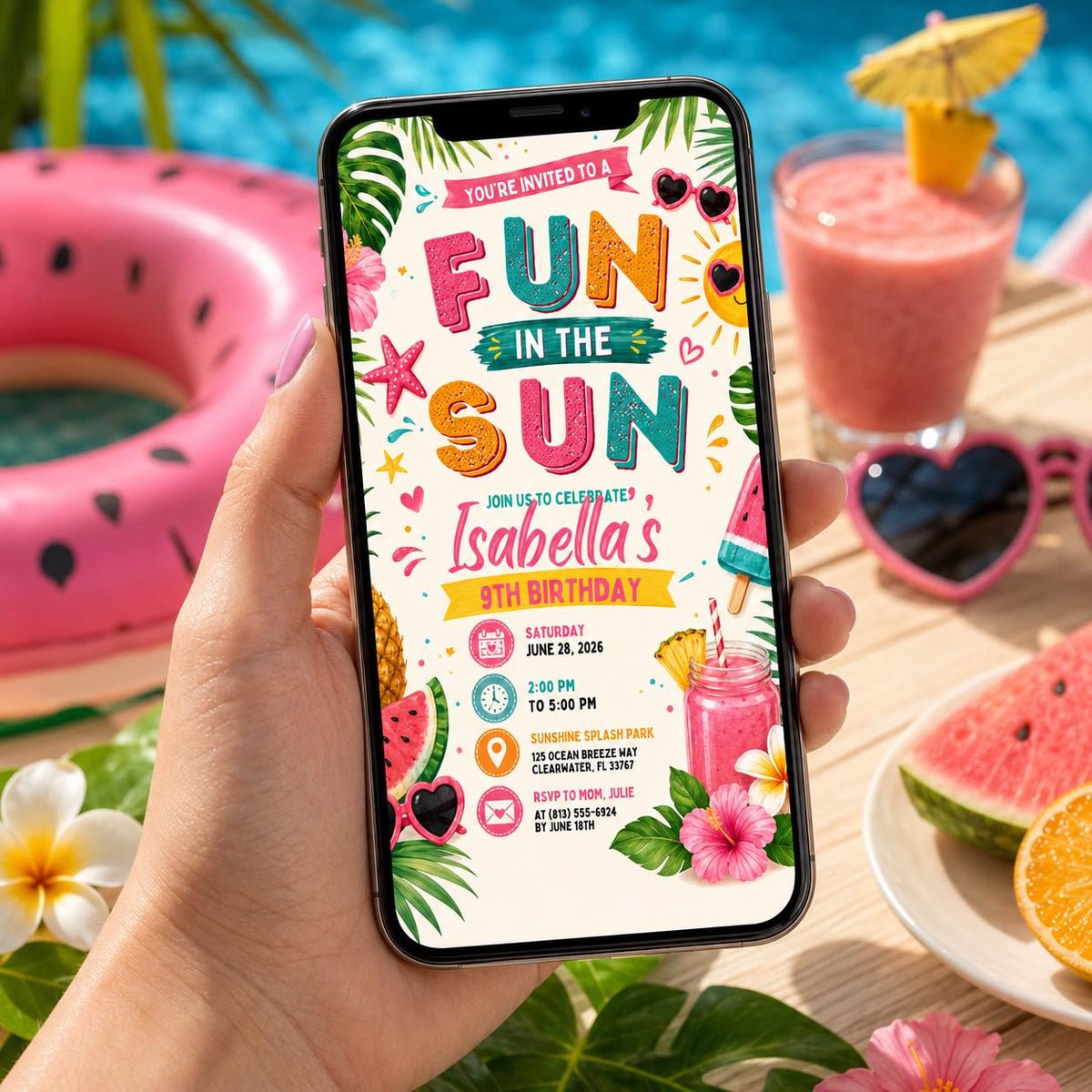 Editable Beach Birthday Invitation Canva Template, Kids Beach Cute Modern Fun Themed DIY Chic Teen Party Invite, Printable Digital Download.