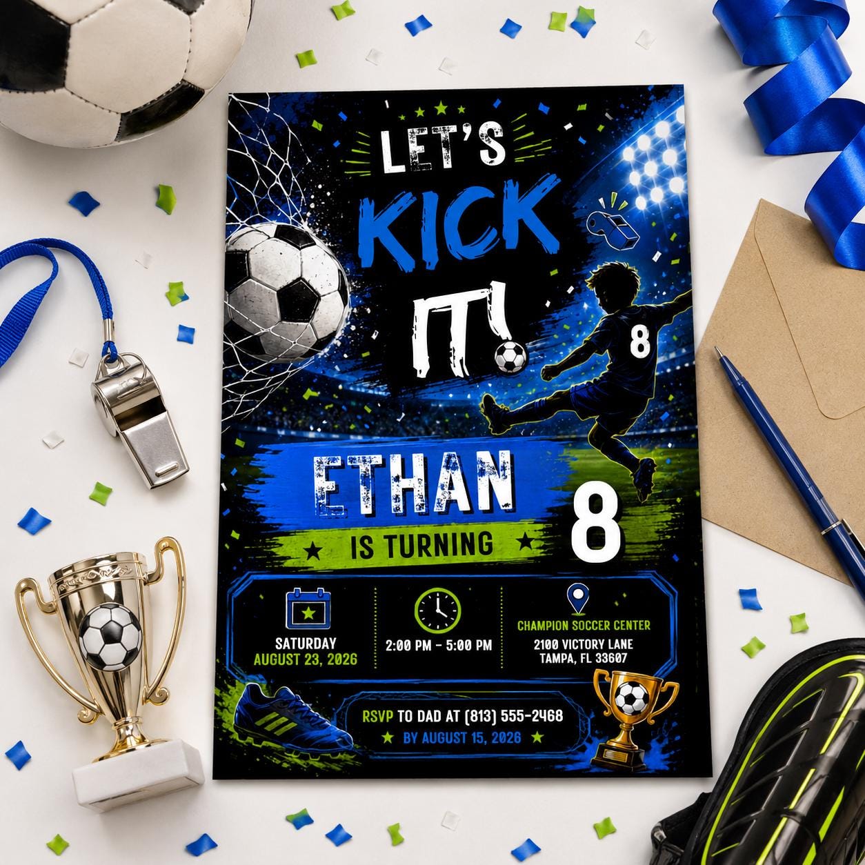 Editable Football Birthday Invitation Canva Template, Boys Kids Cute Fun DIY Sweet Chic Teen Tween Party Invite, Printable Digital Download.