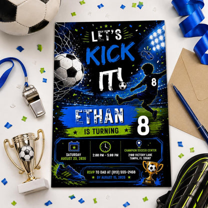 Editable Football Birthday Invitation Canva Template, Boys Kids Cute Fun DIY Sweet Chic Teen Tween Party Invite, Printable Digital Download.