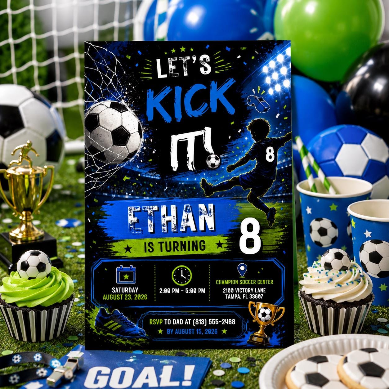 Editable Football Birthday Invitation Canva Template, Boys Kids Cute Fun DIY Sweet Chic Teen Tween Party Invite, Printable Digital Download.